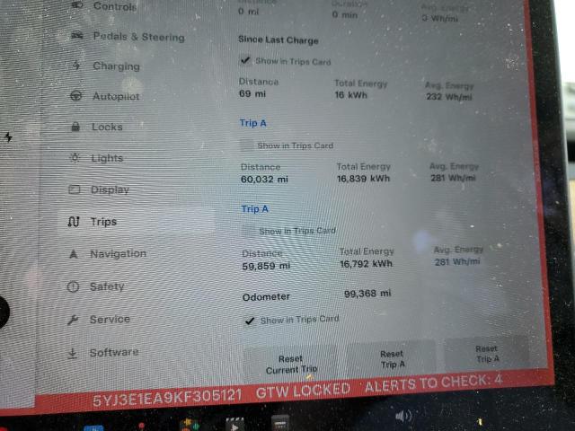 5YJ3E1EA9KF305121 - 2019 TESLA MODEL 3 Noir photo 9