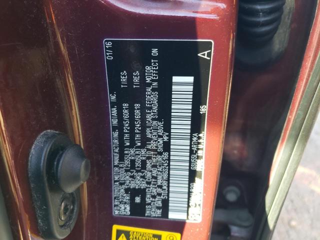 5TDJKRFH8GS245166 - 2016 TOYOTA HIGHLANDER XLE BURGUNDY photo 12