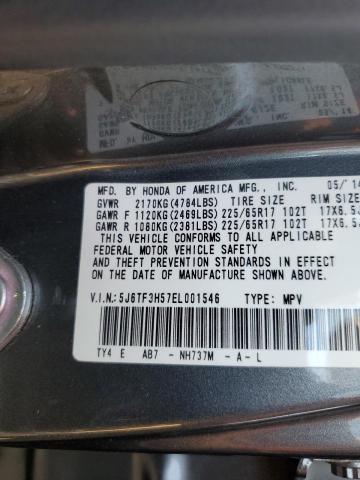 5J6TF3H57EL001546 - 2014 HONDA CROSSTOUR EXL ნაცრისფერი ფოტო 12