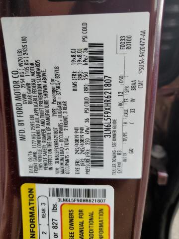 3LN6L5F9XHR621807 - 2017 LINCOLN MKZ RESERVE ბურგუნდია ფოტო 13