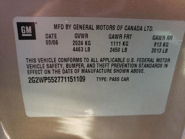 2G2WP552771151109 - 2007 PONTIAC GRAND PRIX 金色 照片 12