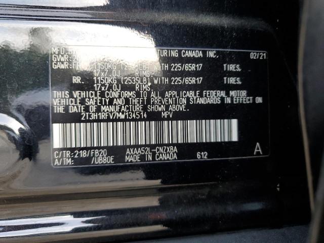 2T3H1RFV7MW134514 - 2021 TOYOTA RAV4 LE BLACK photo 13