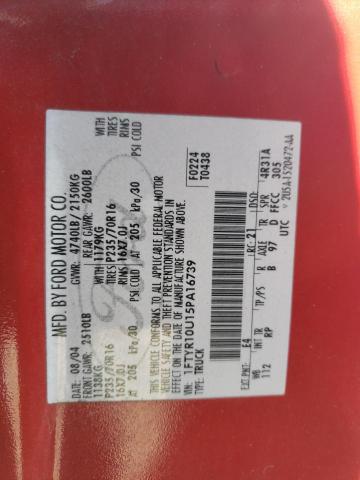 1FTYR10U15PA16739 - 2005 FORD RANGER RED photo 12