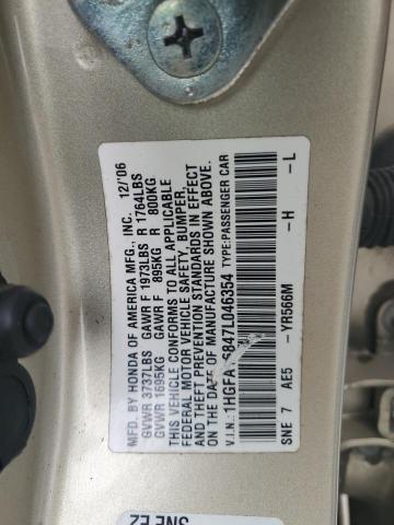 1HGFA16847L046354 - 2007 HONDA CIVIC EX GOLD photo 12