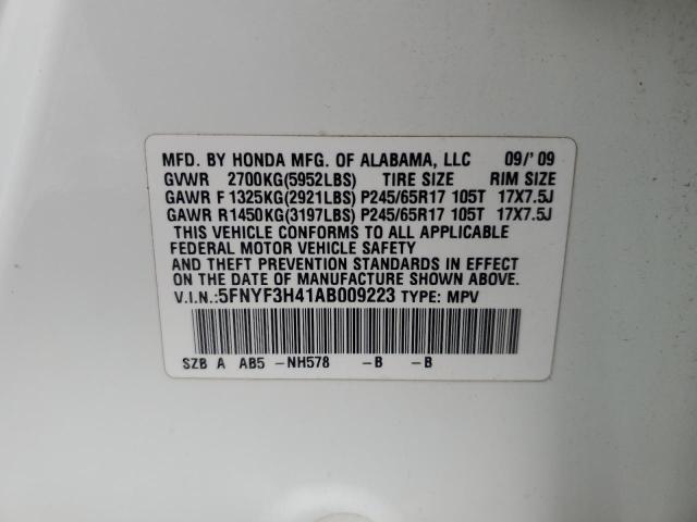 5FNYF3H41AB009223 - 2010 HONDA PILOT EX WHITE photo 13