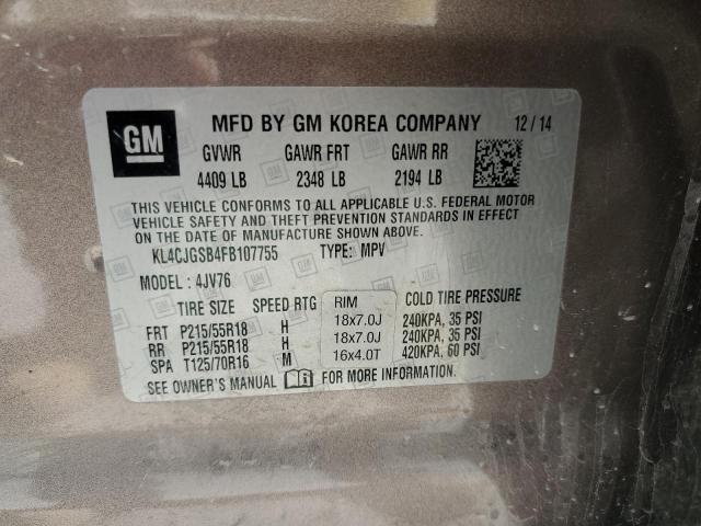 KL4CJGSB4FB107755 - 2015 BUICK ENCORE TAN photo 13