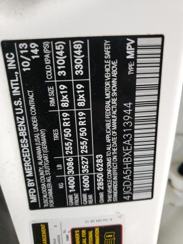 4JGDA5HBXEA313944 - 2014 MERCEDES-BENZ ML 350 4MATIC WHITE photo 12