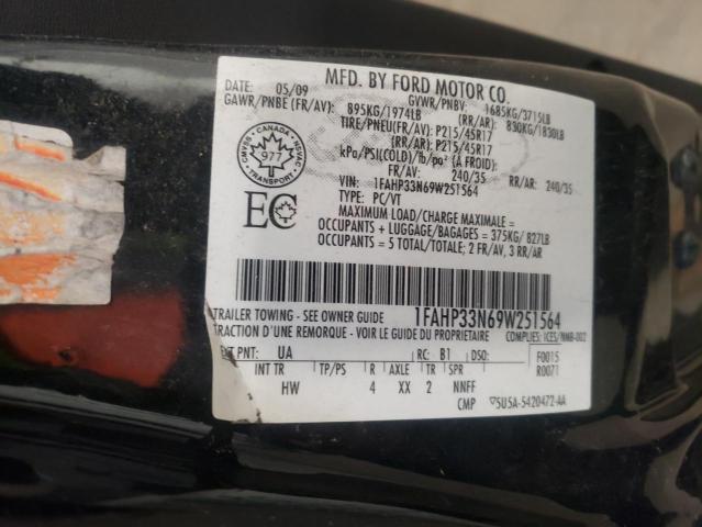 1FAHP33N69W251564 - 2009 FORD FOCUS SES BLACK photo 12