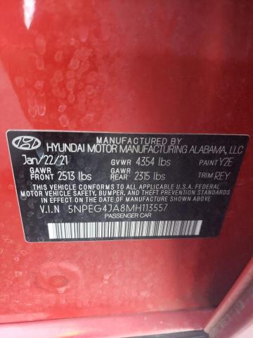 5NPEG4JA8MH113557 - 2021 HYUNDAI SONATA SE RED photo 12