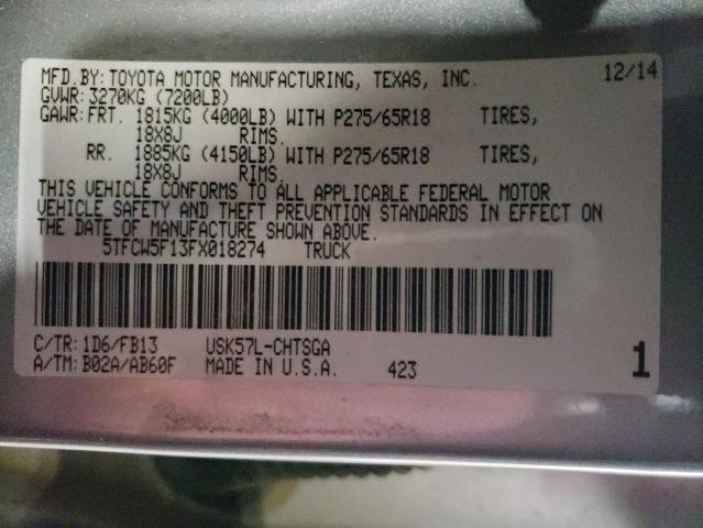 5TFCW5F13FX018274 - 2015 TOYOTA TUNDRA DOUBLE CAB SR/SR5 GRAY photo 12