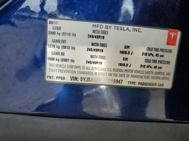 5YJSA1E13HF215947 - 2017 TESLA MODEL S 蓝色 照片 13