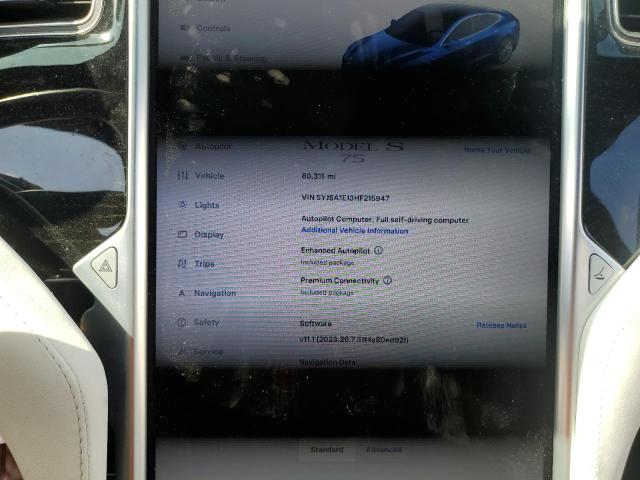 5YJSA1E13HF215947 - 2017 TESLA MODEL S 蓝色 照片 9