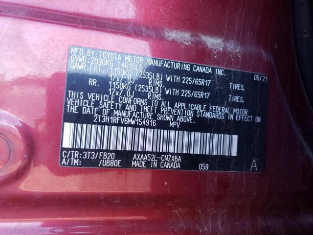 2T3H1RFV6MW154916 - 2021 TOYOTA RAV4 LE RED photo 13