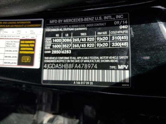 4JGDA5HB8FA478974 - 2015 MERCEDES-BENZ ML 350 4MATIC BLACK photo 12