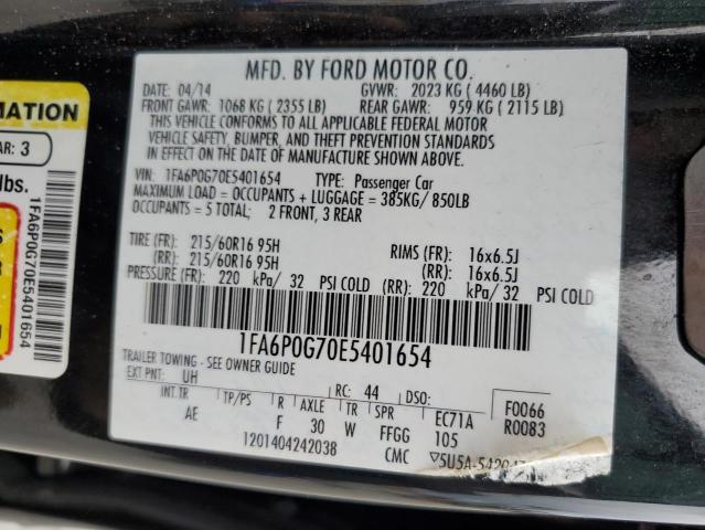 1FA6P0G70E5401654 - 2014 FORD FUSION S BLACK photo 12