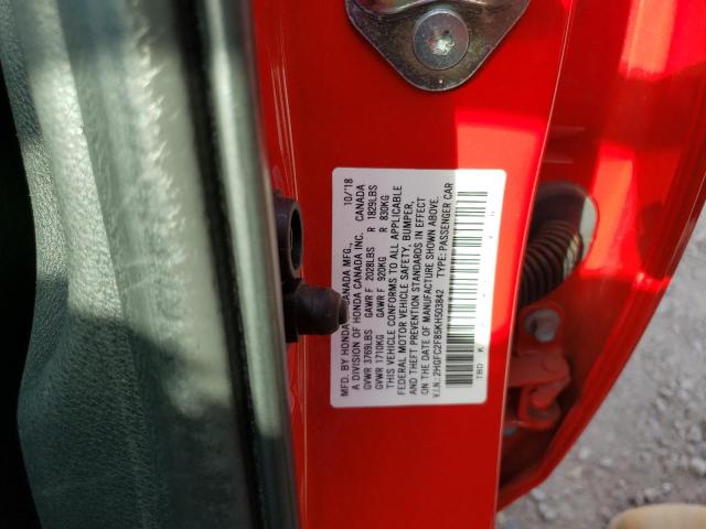 2HGFC2F85KH503842 - 2019 HONDA CIVIC SPORT 红色 照片 12