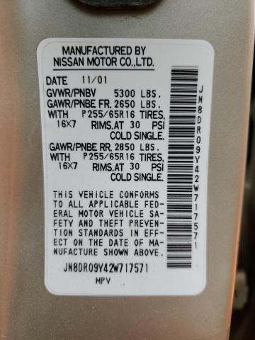 JN8DR09Y42W717571 - 2002 NISSAN PATHFINDER LE BEIGE photo 13