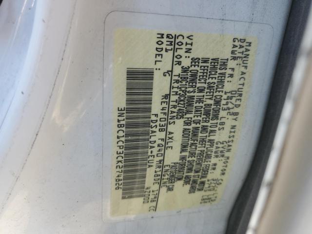 3N1BC1CP3CK274825 - 2012 NISSAN VERSA S WHITE photo 12