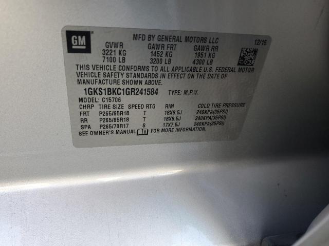 1GKS1BKC1GR241584 - 2016 GMC YUKON SLT SILVER photo 13