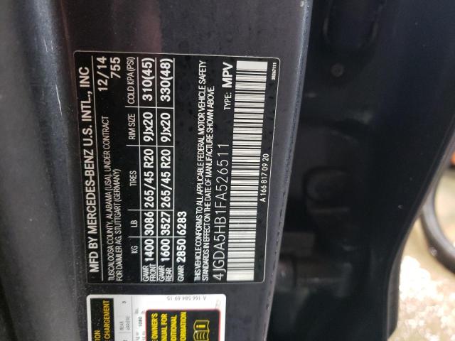 4JGDA5HB1FA526511 - 2015 MERCEDES-BENZ ML 350 4MATIC BLUE photo 12