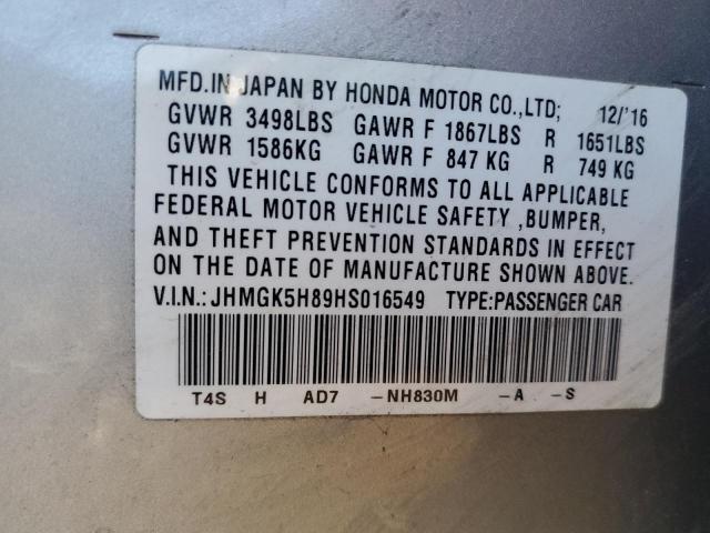 JHMGK5H89HS016549 - 2017 HONDA FIT EX SILVER photo 12