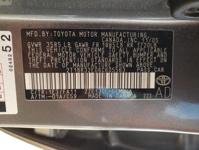 2T1BR32E06C605563 - 2006 TOYOTA COROLLA CE GRAY photo 12