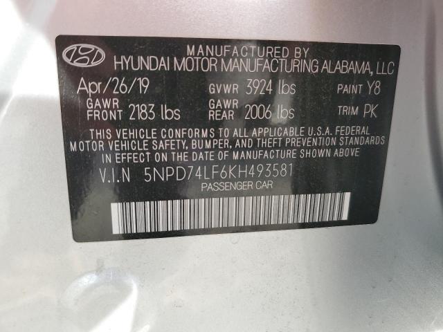 5NPD74LF6KH493581 - 2019 HYUNDAI ELANTRA SE SILVER photo 12