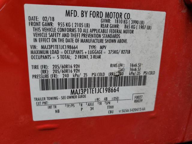 MAJ3P1TE1JC198664 - 2018 FORD ECOSPORT SE RED photo 12