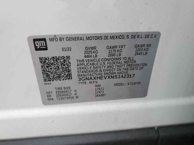 3GNAXHEVXNS142317 - 2022 CHEVROLET EQUINOX LS WHITE photo 14