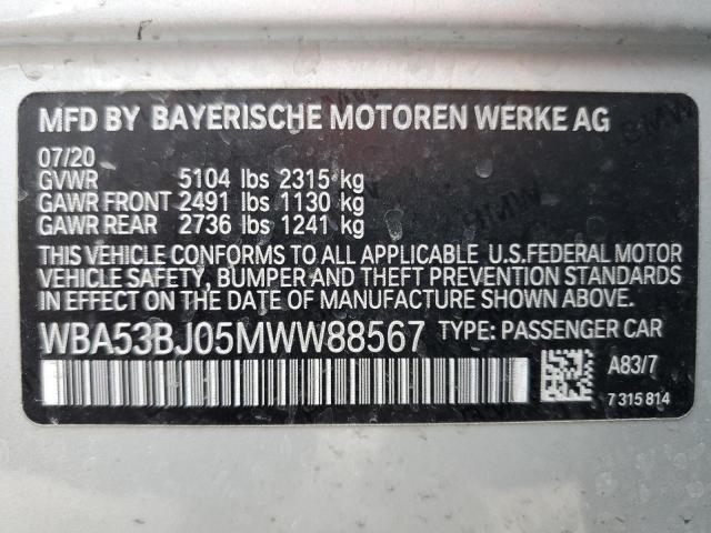 WBA53BJ05MWW88567 - 2021 BMW 540 I GRAY photo 12