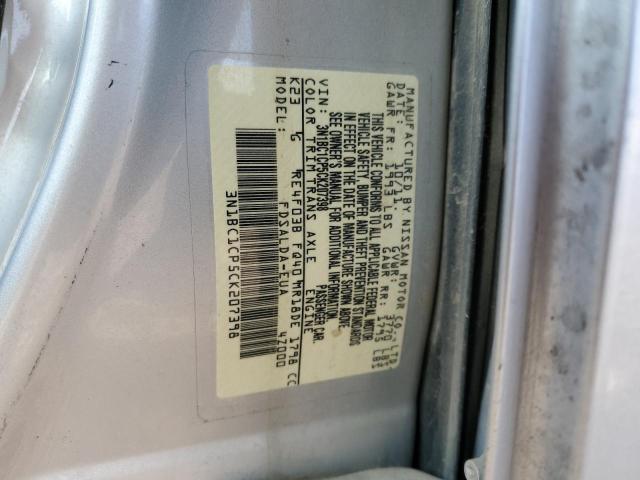 3N1BC1CP5CK207398 - 2012 NISSAN VERSA S GRAY photo 12