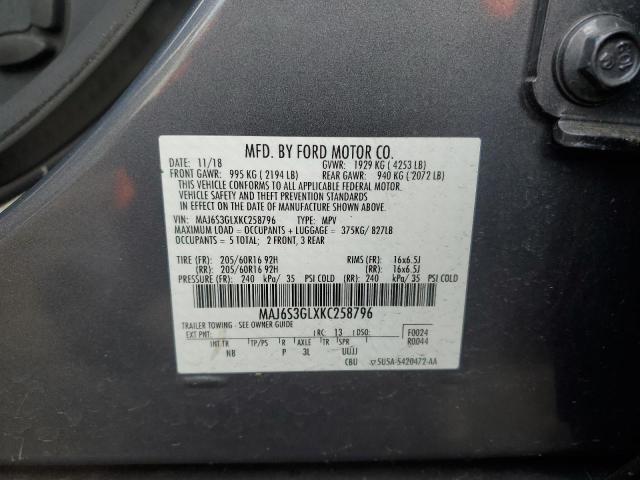 MAJ6S3GLXKC258796 - 2019 FORD ECOSPORT SE GRAY photo 13