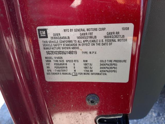 5GZEV23D39J148019 - 2009 SATURN OUTLOOK XR წითელი ფოტო 14