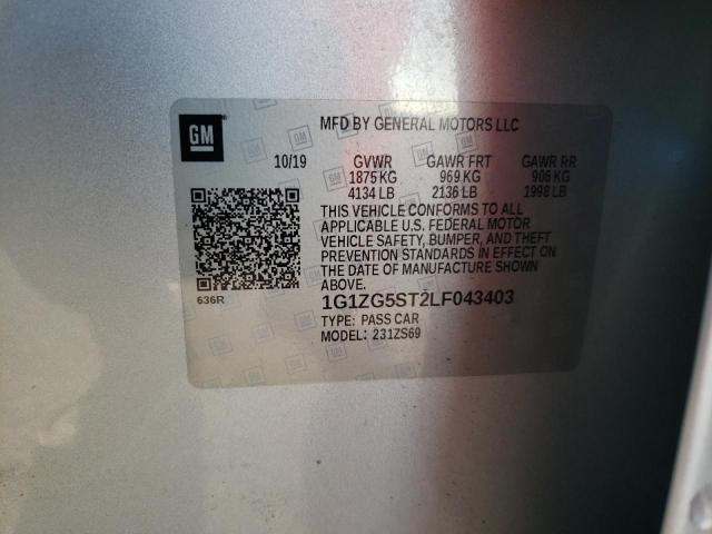 1G1ZG5ST2LF043403 - 2020 CHEVROLET MALIBU RS 银色 照片 12