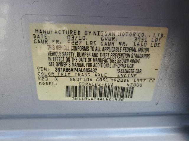 3N1AB6AP4AL685432 - 2010 NISSAN SENTRA 2.0 SILVER photo 12