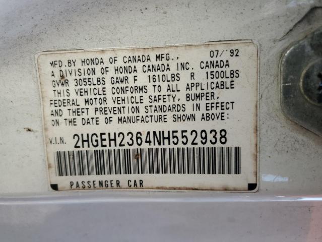 2HGEH2364NH552938 - 1992 HONDA CIVIC VX WHITE photo 12