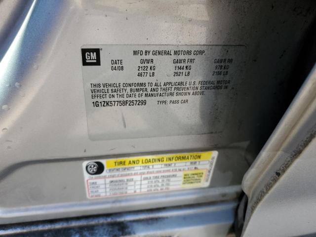 1G1ZK57758F257299 - 2008 CHEVROLET MALIBU LTZ ვერცხლისფერი ფოტო 12