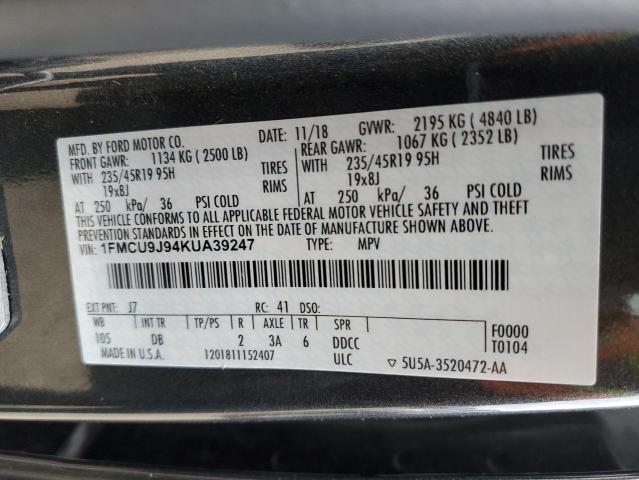 1FMCU9J94KUA39247 - 2019 FORD ESCAPE TITANIUM GRAY photo 14