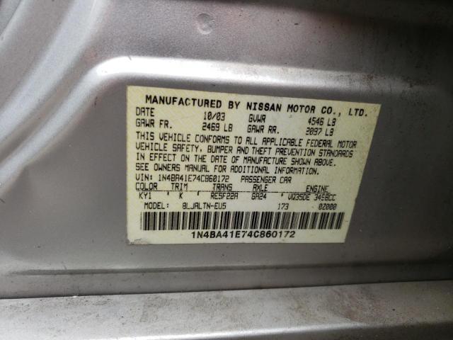 1N4BA41E74C860172 - 2004 NISSAN MAXIMA SE GRAY photo 12