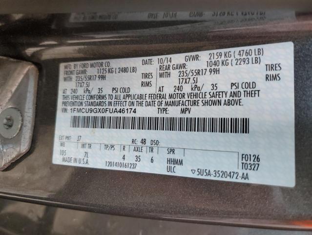 1FMCU9GX0FUA46174 - 2015 FORD ESCAPE SE GRAY photo 13