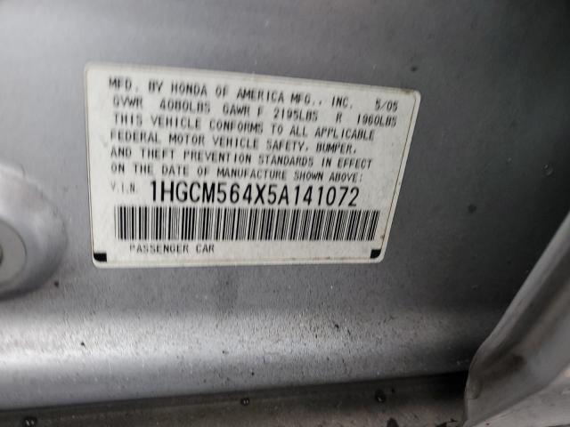 1HGCM564X5A141072 - 2005 HONDA ACCORD LX SILVER photo 12