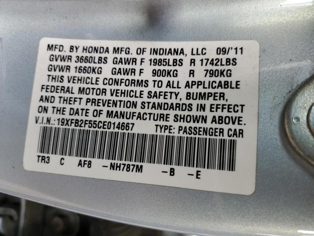 19XFB2F55CE014667 - 2012 HONDA CIVIC LX SILVER photo 12