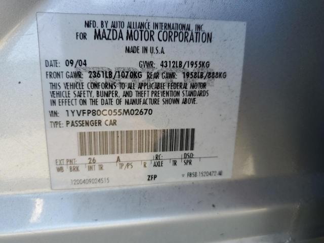 1YVFP80C055M02670 - 2005 MAZDA 6 I SILVER photo 13