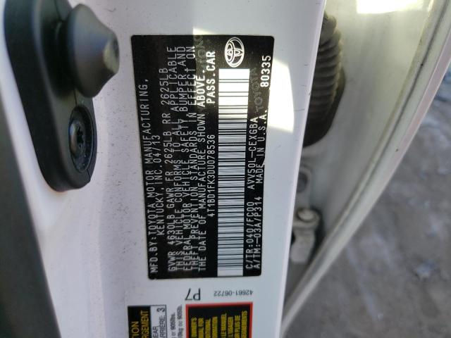 4T1BD1FK3DU078536 - 2013 TOYOTA CAMRY HYBRID WHITE photo 12