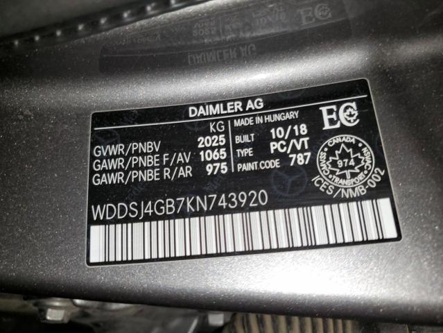 WDDSJ4GB7KN743920 - 2019 MERCEDES-BENZ CLA 250 4MATIC GRAY photo 12