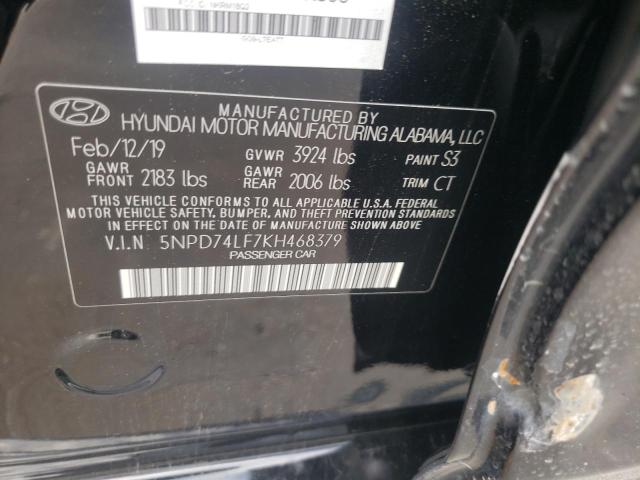 5NPD74LF7KH468379 - 2019 HYUNDAI ELANTRA SE BLACK photo 12