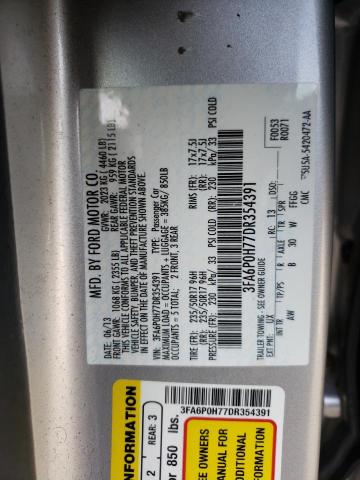 3FA6P0H77DR354391 - 2013 FORD FUSION SE SILVER photo 12