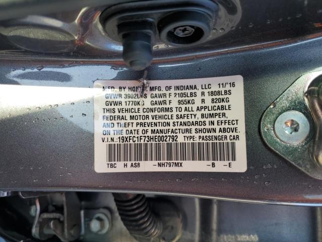 19XFC1F73HE002792 - 2017 HONDA CIVIC EXL ნაცრისფერი ფოტო 13