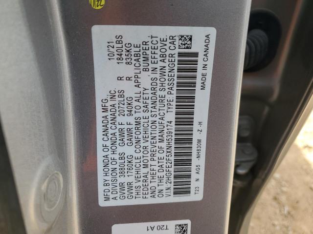 2HGFE2F5XNH539174 - 2022 HONDA CIVIC SPORT ვერცხლისფერი ფოტო 13