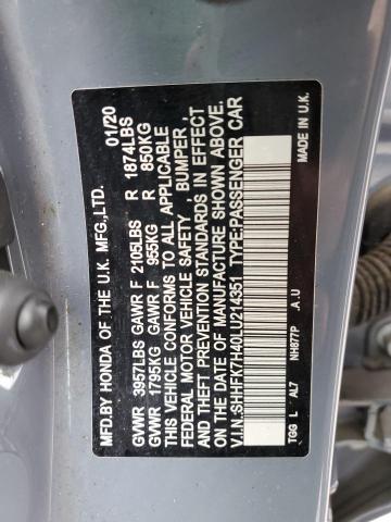 SHHFK7H40LU214351 - 2020 HONDA CIVIC SPORT 蓝色 照片 12